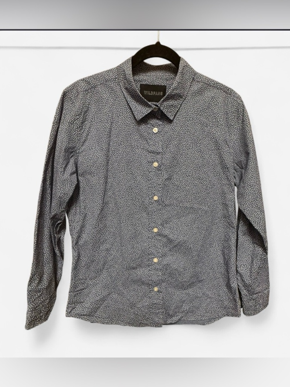 Wildfang Blue Button Down With White Polka Dots.